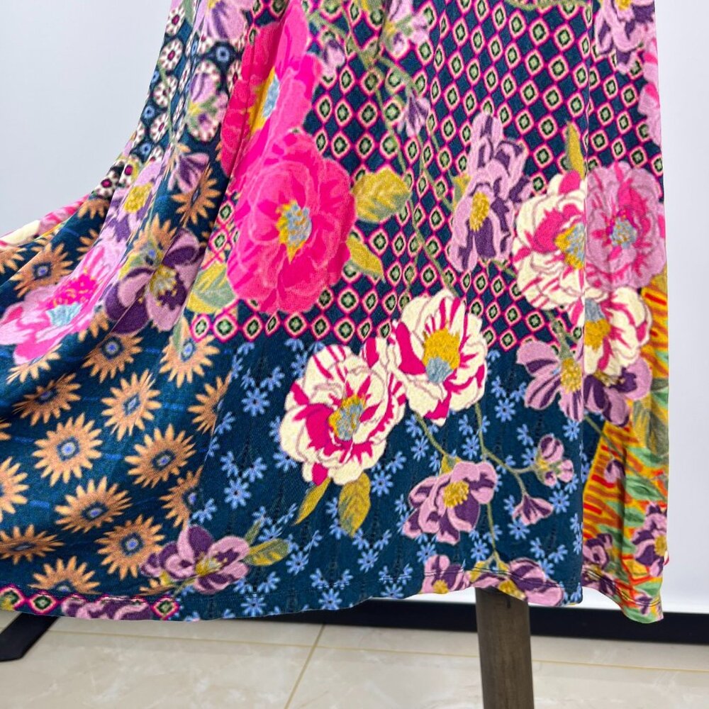 Johnny Was Maggie Multi-Pattern Floral Stretchy Swing Midi Dress Size XS - Picture 5 of 12